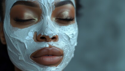 Close-up Beauty Portrait of Light-Skinned Black Woman Applying Clay Mask