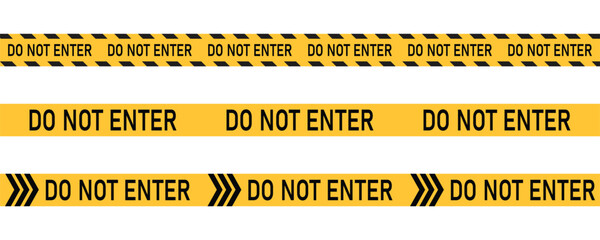yellow tape with black stripes and text "do not enter" isolated on transparent background. vector template of warning, caution ribbon for construction works, hazard area or crime scene