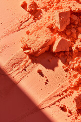 Crushed Coral Blush Powder Close-up - Ideal for Beauty and Makeup Blogs, Cosmetic Product Texture