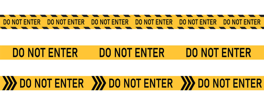 yellow tape with black stripes and text "do not enter" isolated on transparent background. vector template of warning, caution ribbon for construction works, hazard area or crime scene