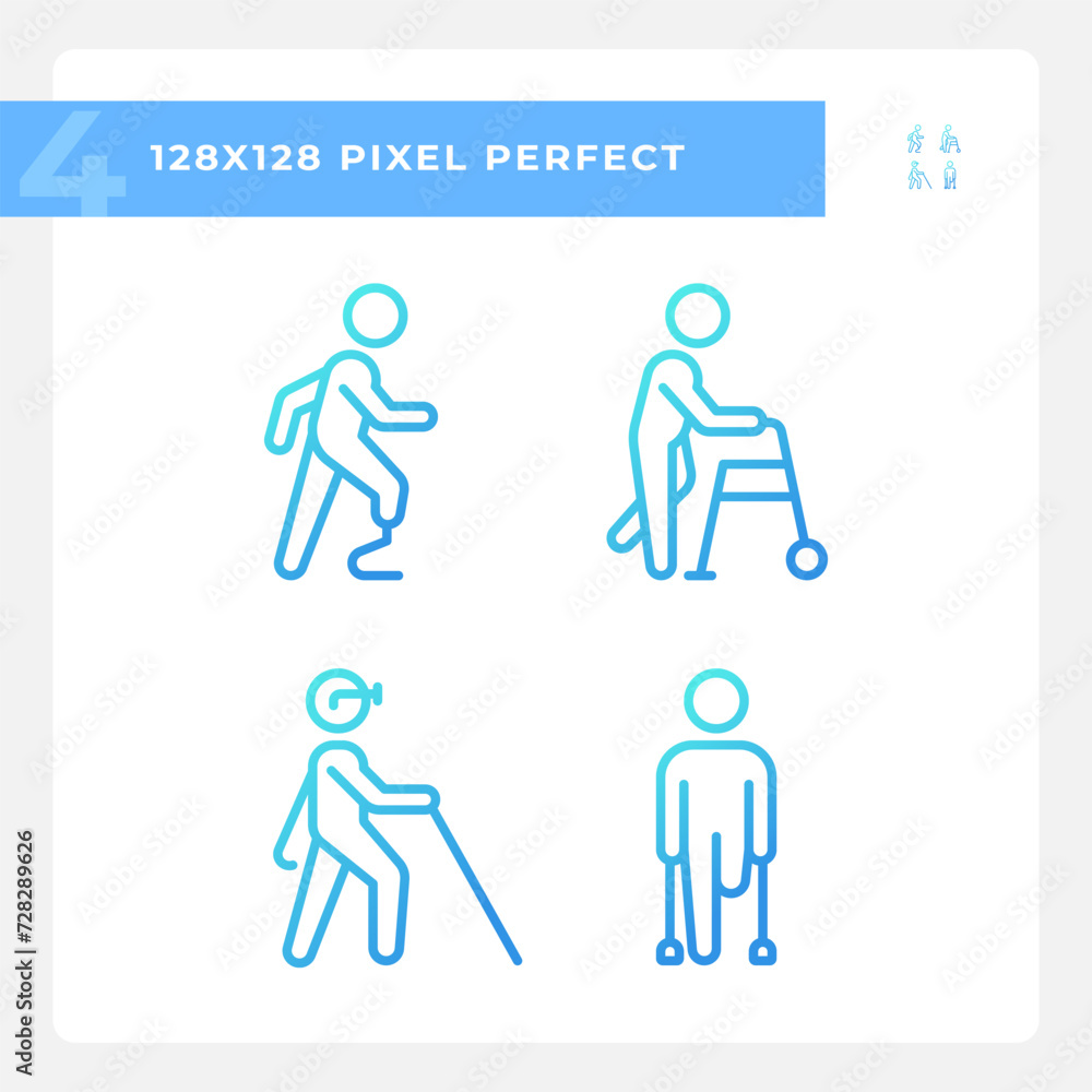Poster leg amputation gradient linear vector icons set. bionic prosthesis, amputee. modern biotechnology. i