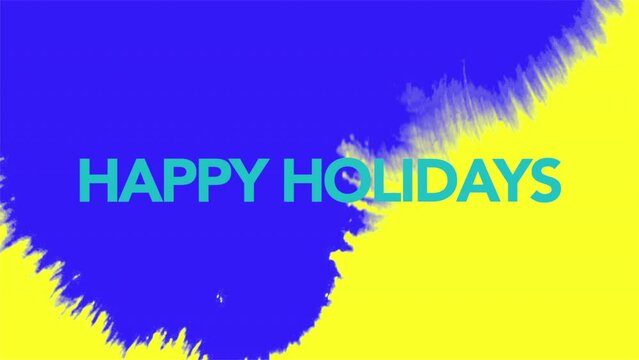 A vibrant gradient of yellow and blue sets the backdrop for Happy Holidays written in blue on the left, complemented by a brush stroke on the right