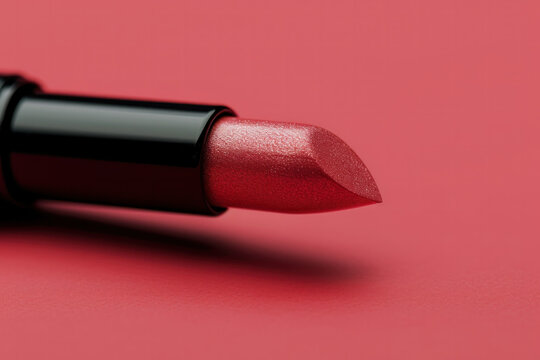 Close-up of Red Lipstick on Pink Background
