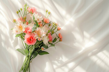 Floral Bouquet Resting on White Sheet