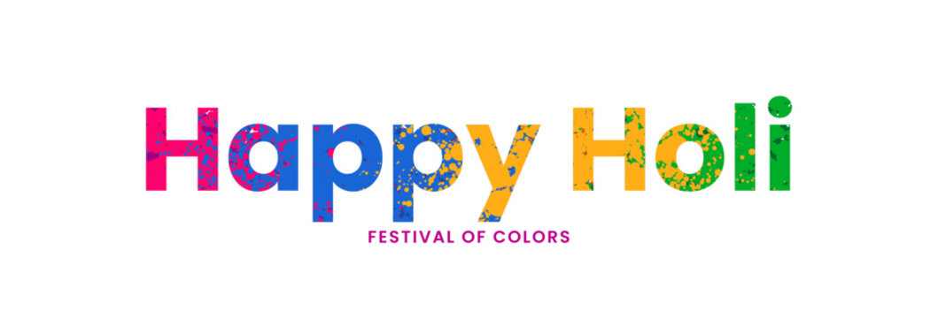Happy Holi Festival of Colors background design. Colorful Happy Holi text banner. Vector illustration