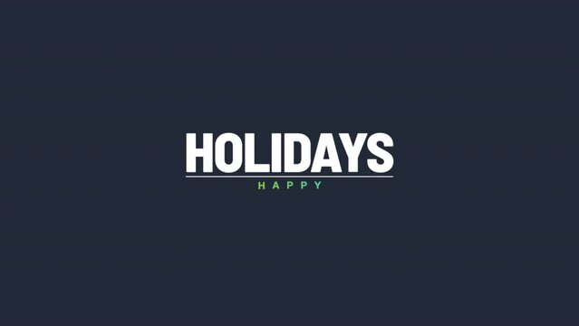 The Holidays Happy logo showcases green and blue circular lettering on a black backdrop, with Holidays on top and Happy at the bottom. The stacked letters spell out the brand