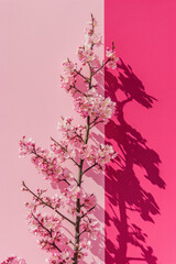 Fototapeta premium Pink and White Wall With Pink Flower
