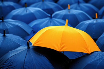 Large Group of Blue and Yellow Umbrellas