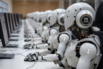 Fototapeta premium many ai robots working in the office