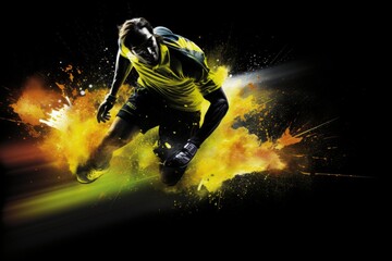 modern graphic drawing of an athlete in motion, black background with bright colored lines