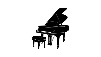 Grand piano, black isolated silhouette