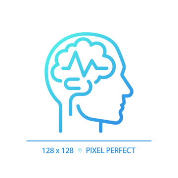 Epilepsy brain gradient linear vector icon. Seizure medical condition. Cognitive developmen. Geriatric neurology. Thin line color symbol. Modern style pictogram. Vector isolated outline drawing