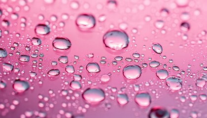 Water drops on a pink surface.