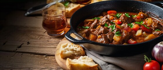 Classic beef goulash with tomatoes.