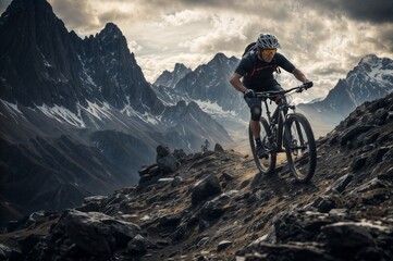 Exploring the Austrian Mountains on an E-MTB Bike with Helmet - obrazy, fototapety, plakaty