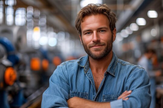 Bearded Man in Blue Jeans Posing for a Picture Generative AI