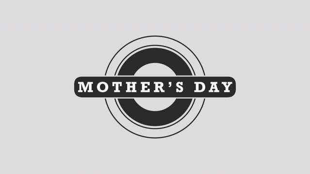 A minimalistic black and white circular logo for Mother's Day. It simply states Mother's Day in a clean sans-serif font, ensuring easy readability