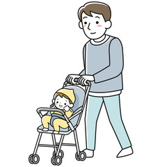 ベビーカーを押す若い父親