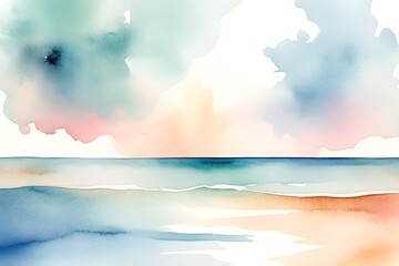 Abstract watercolor background painting seascape with sky.