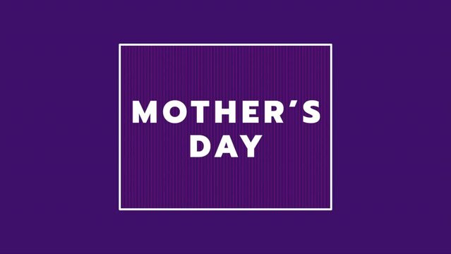 A simple and modern Mother's Day image featuring white text on a purple background. The text says Mother's Day in a centered and minimalist style with a white border around it