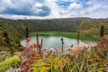 Lake Guatavita (Laguna Guatavita) located in the Cordillera Oriental of the Colombian Andes. Sacred...