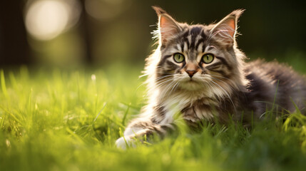 Naklejka na ściany i meble Cute kitty cat on the grass