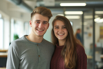 Fototapeta premium A portrait man and a woman in the workplace