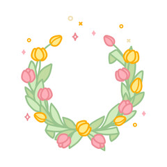 Floral wreath of tulips, empty frame, semicircle.