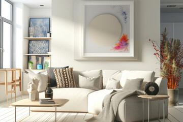 modern bright interiors apartment Living room mockup illustration