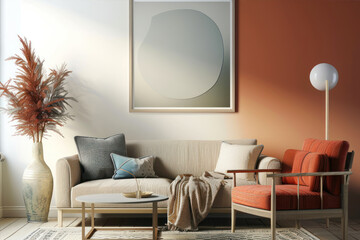 interior with sofa. 3d illustration mock up poster frame.
