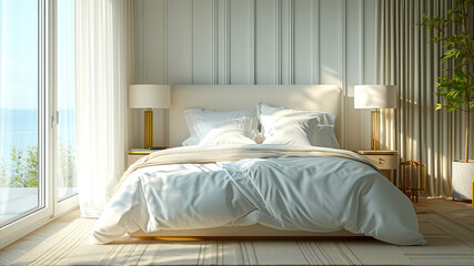Fototapeta na wymiar bedroom interior with white pillows on the bed