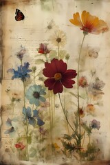 detailed oil painting style of beautiful wild flower, in vintage style paper