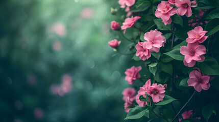 Fototapeta premium Tranquil Pink Flowers Bloom on Lush Green Background