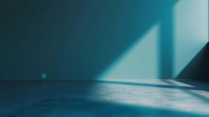 Minimalist Modern Interior with Sunlight and Shadow Play on Blue Wall