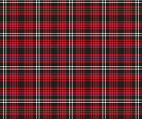 Plaid pattern, red, black, white, seamless background for textile or clothing design, skirt, pants, decorative fabric. Vector illustration.