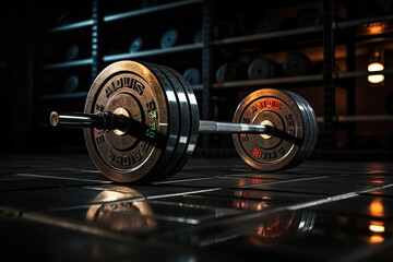 Heavy barbell for training in the gym. Strength exercise concept. Generated by artificial intelligence