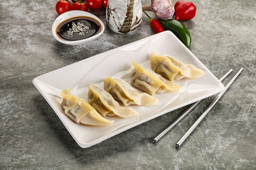 Japanese cuisine - dumplings gyoza with sauce