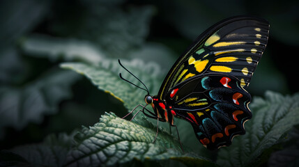 Colorful Butterfly on Leaf in Natural Habitat Macro Shot