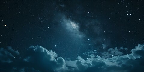 Fototapeta na wymiar Serene night sky with glittering stars and soft clouds. peaceful, dreamy, and suitable for background use. AI