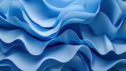 
3D rendering of a contemporary blue background featuring intricate folded ribbons up close. A fashionable wallpaper showcasing wavy layers and stylish ruffles. - obrazy, fototapety, plakaty