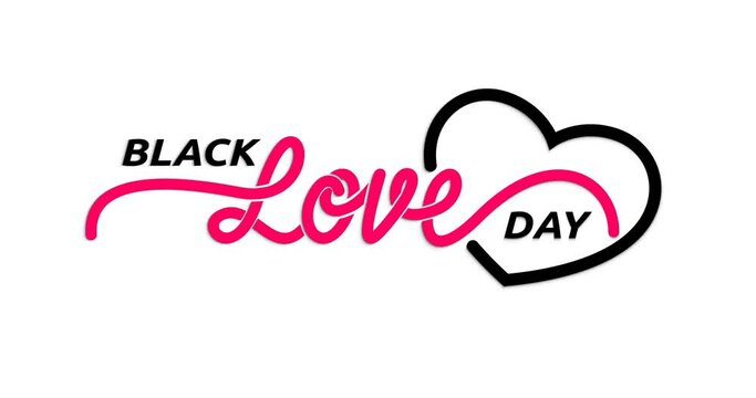 Black Love Day text animation. Handwritten calligraphy animated with alpha channel. Great for social media posts, events, and messages. Transparent background, easy to put into any video