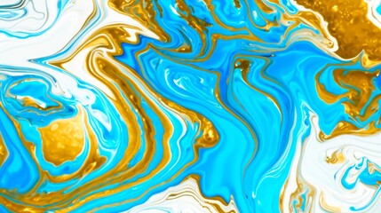 blue and yellow pattern with waves, blue and yellow liquid paint abstract background