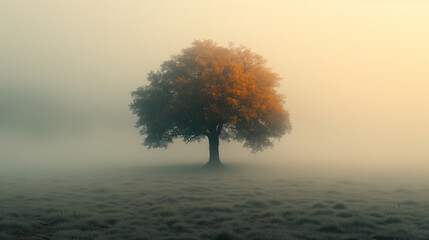 霧の中の１本の大きな木