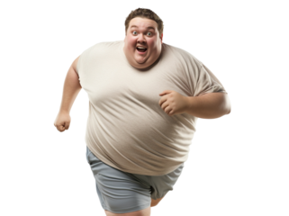 Overweight man jogging, cut out