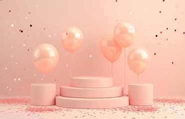 3d celebration birthday podium background, peach pastel colors