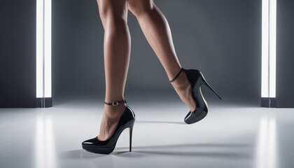 One woman standing on stage in high heels, exuding sensuality 