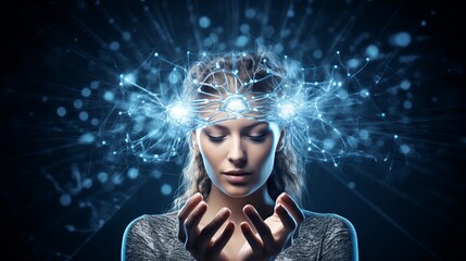 Telepathic communication harnessing mind power for thought controlled connections - obrazy, fototapety, plakaty