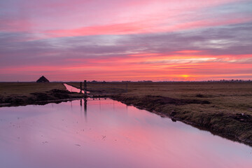 Spectacular sunrise over the Wormer and Jisperveld from Oostknollendam. Sahara sand in the...
