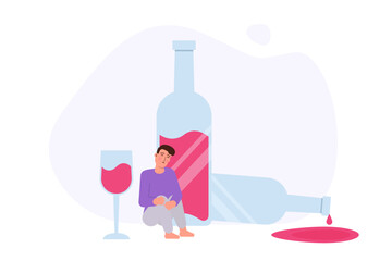 Alcohol addiction concept  with male character. Vector illustration.