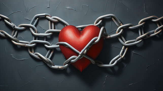 Heart with chains, Valentine day background. Created with Ai
